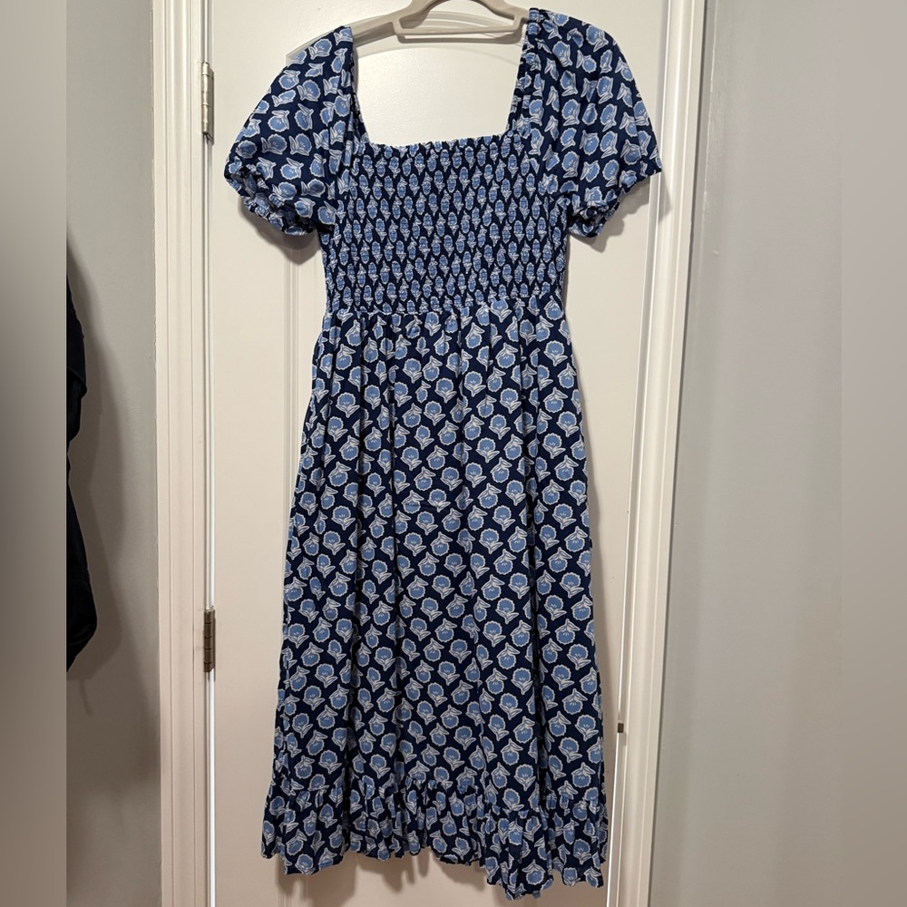 Blue Floral Smocked Dress